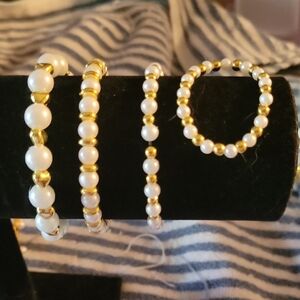 Pearl & Gold Beaded Bracelet Set - White/Gold